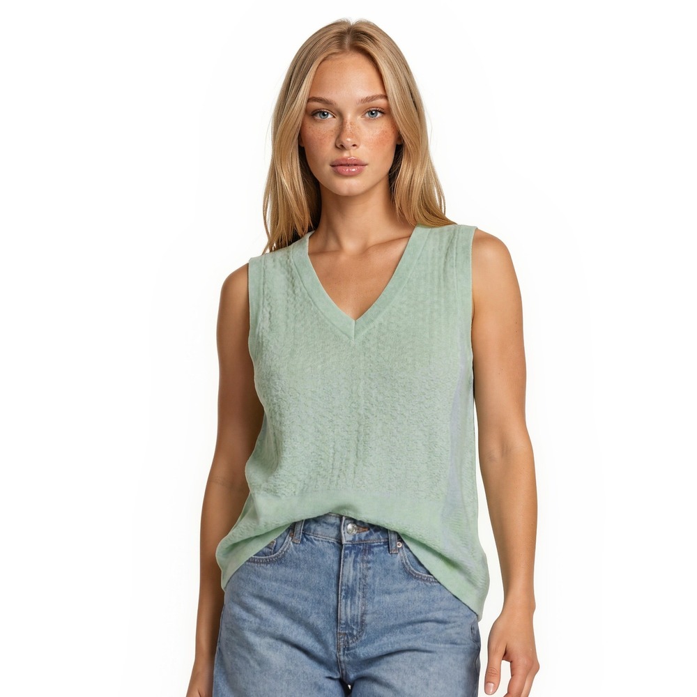 Cecilie Copenhagen Sleeveless Blouse Shirt Top Women's Size Small Green Jacquard